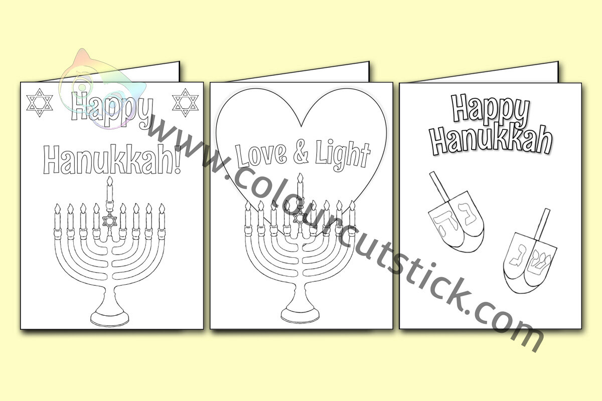 Free hanukkah card colouring coloring pages â colour cut stick