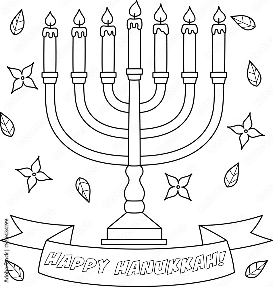 Happy hanukkah menorah coloring page for kids vector