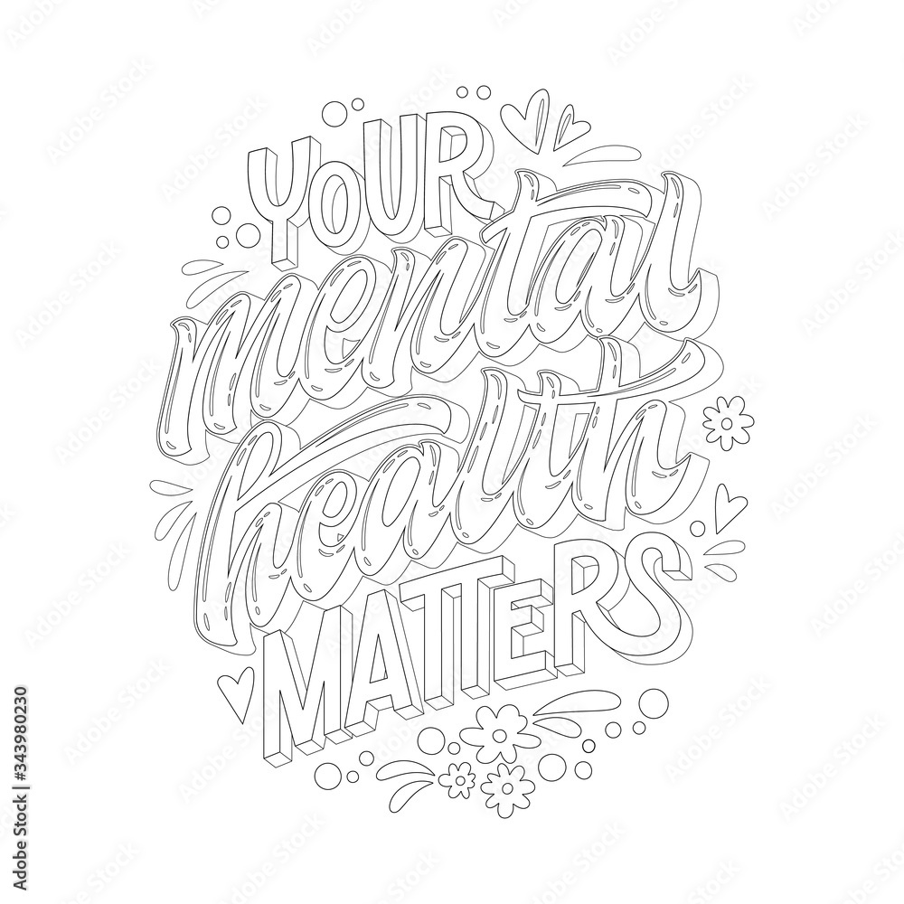 Stop depression typography coloring page for adults your mental health matters