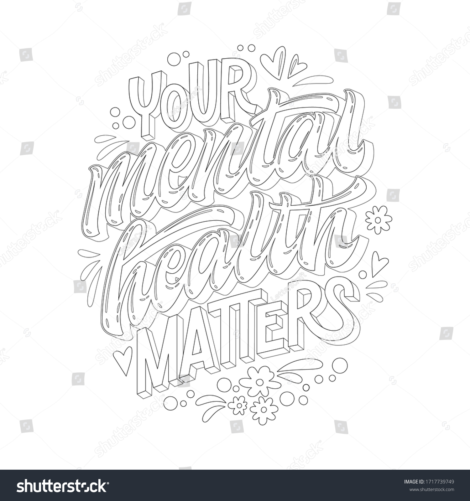 Stop depression typography coloring page adults stock vector royalty free