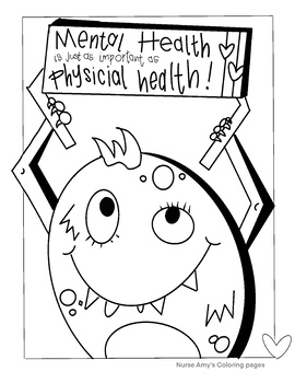 Mental health monster coloring page by nurse amys coloring pages