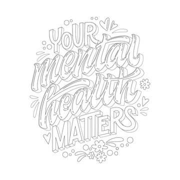 Stop depression typography coloring page for adults your mental health matters