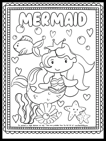 Cute free printable mermaid girl coloring page â the art kit