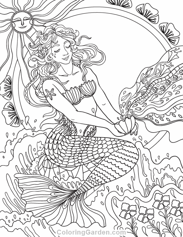 Art nouveau mermaid adult coloring page