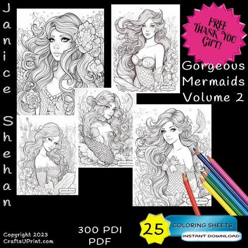 Mermaid mermaids colouring books children adult printable digital coloring sheets coloring pages coloring book