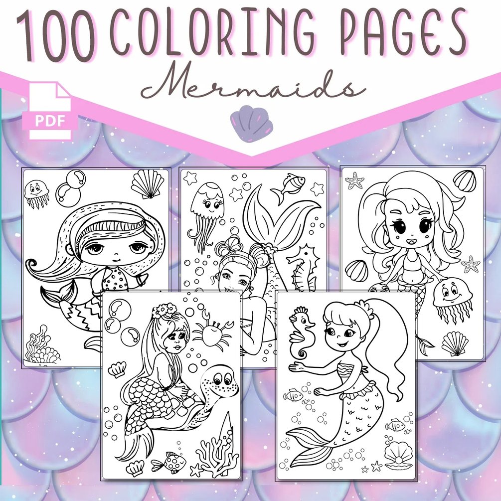 Mermaid coloring book pages