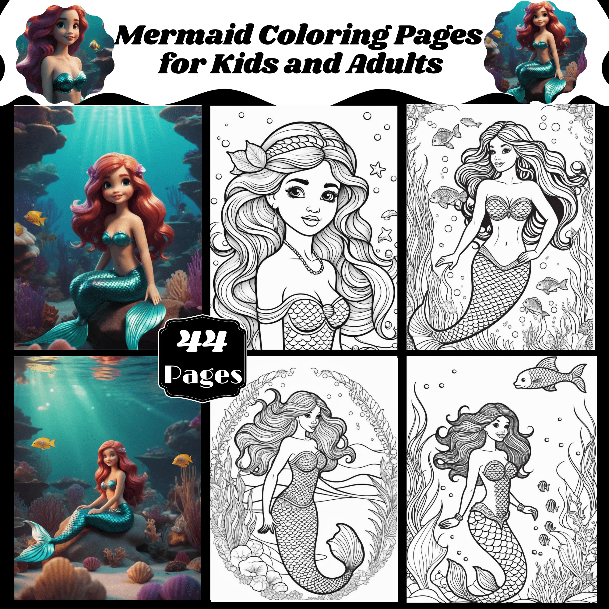 Mermaid coloring pages for kids and adults made by teachers