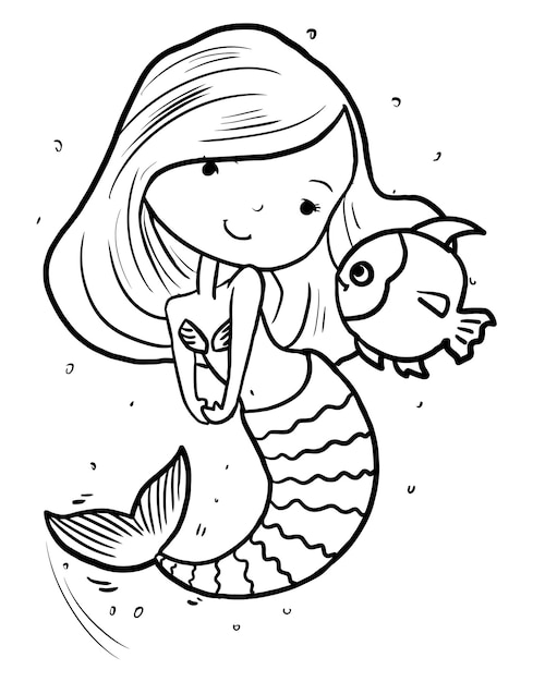 Premium vector mermaid coloring book page for kids line art vector blank printable design for children to fill in