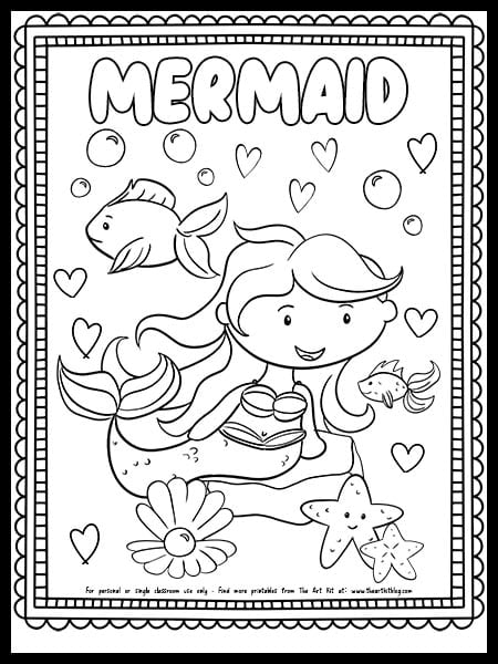 Free printable mermaid coloring page â the art kit