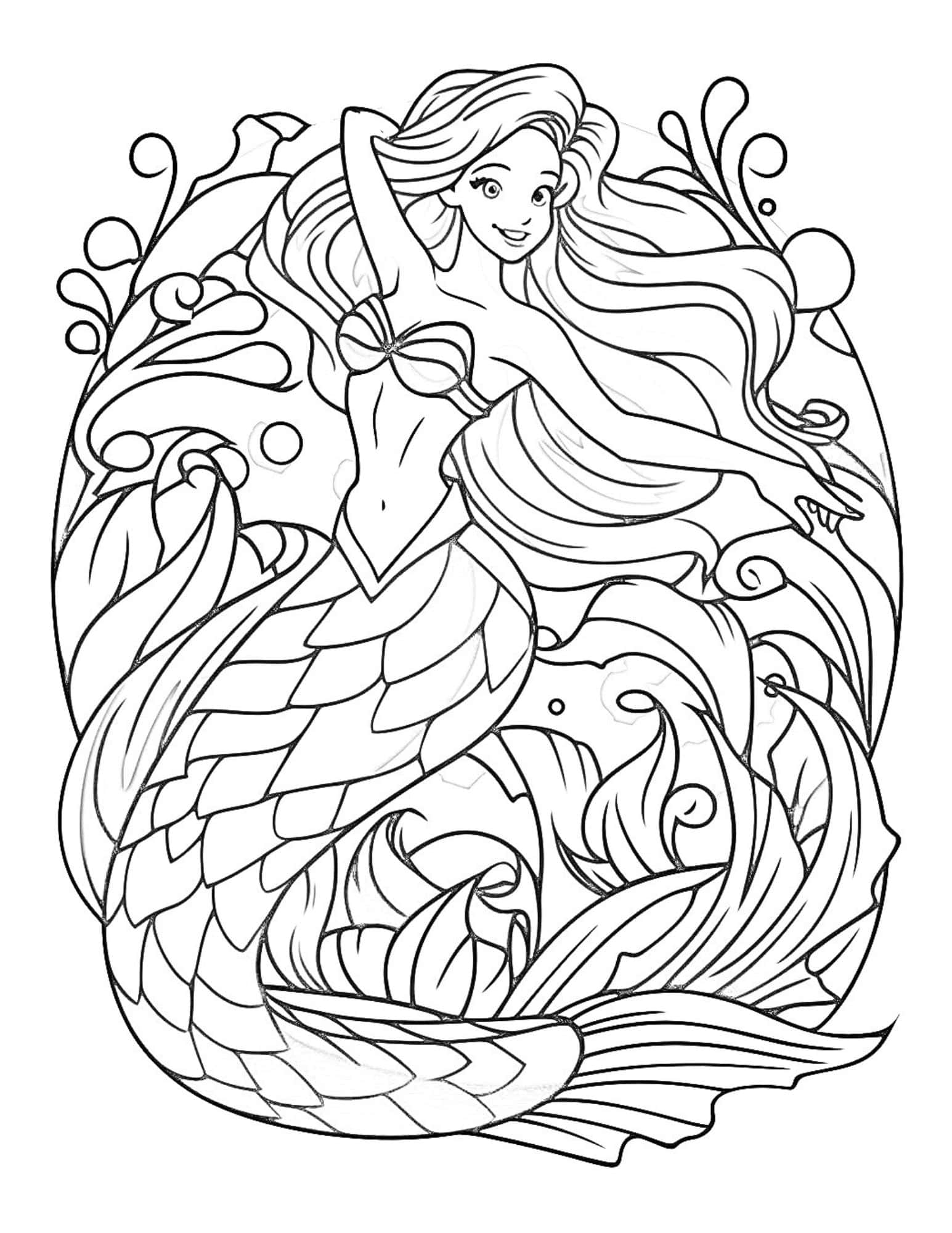 Mermaid coloring pages for kids and adults