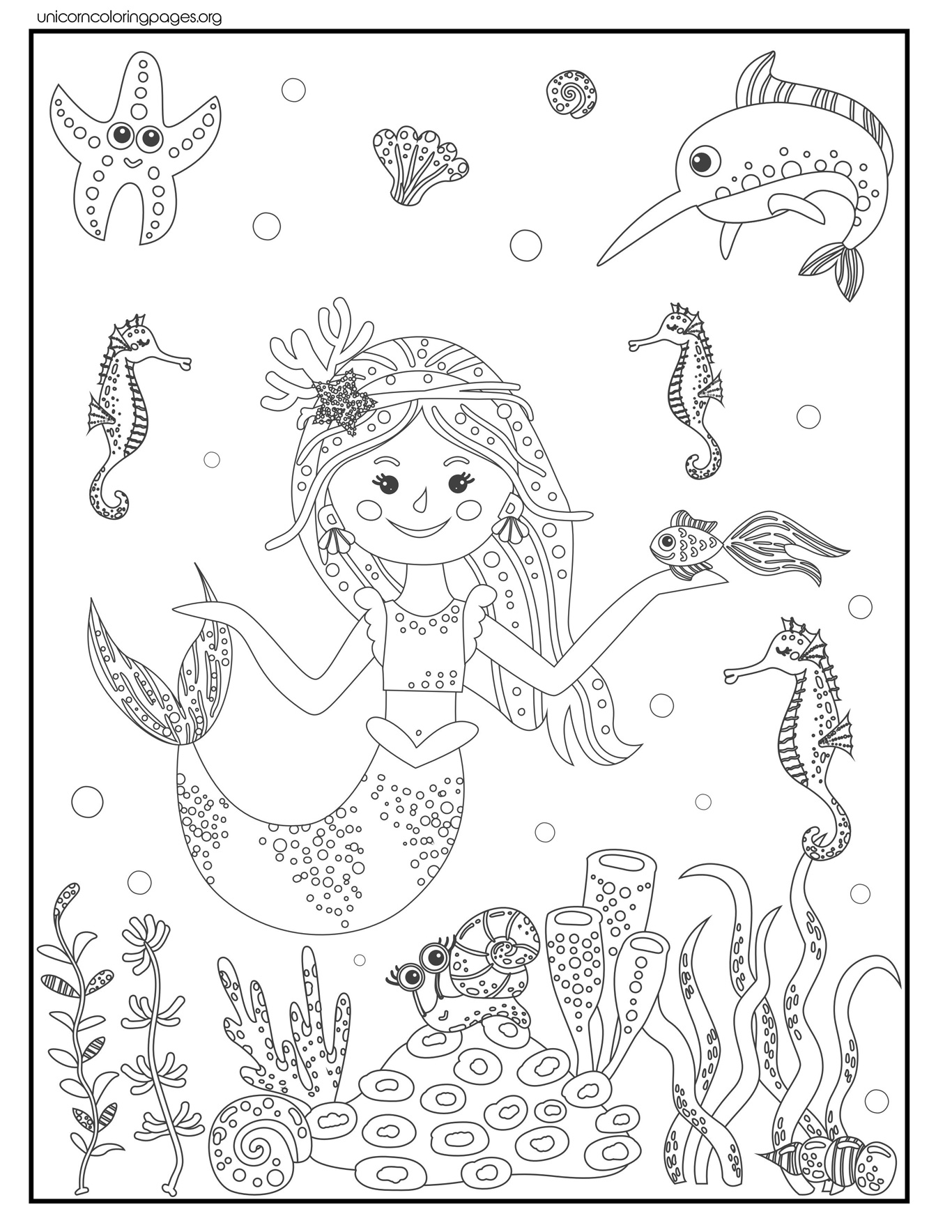 Free cute little mermaid coloring pages for kids printable easy