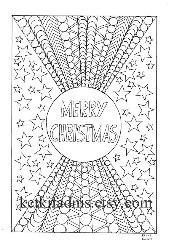 Merry christmas coloring page instant pdf download digital download hand drawn diy adult coloring page