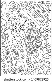 Hand drawn mexican sugar skulls coloring ìí ëíëìí íë