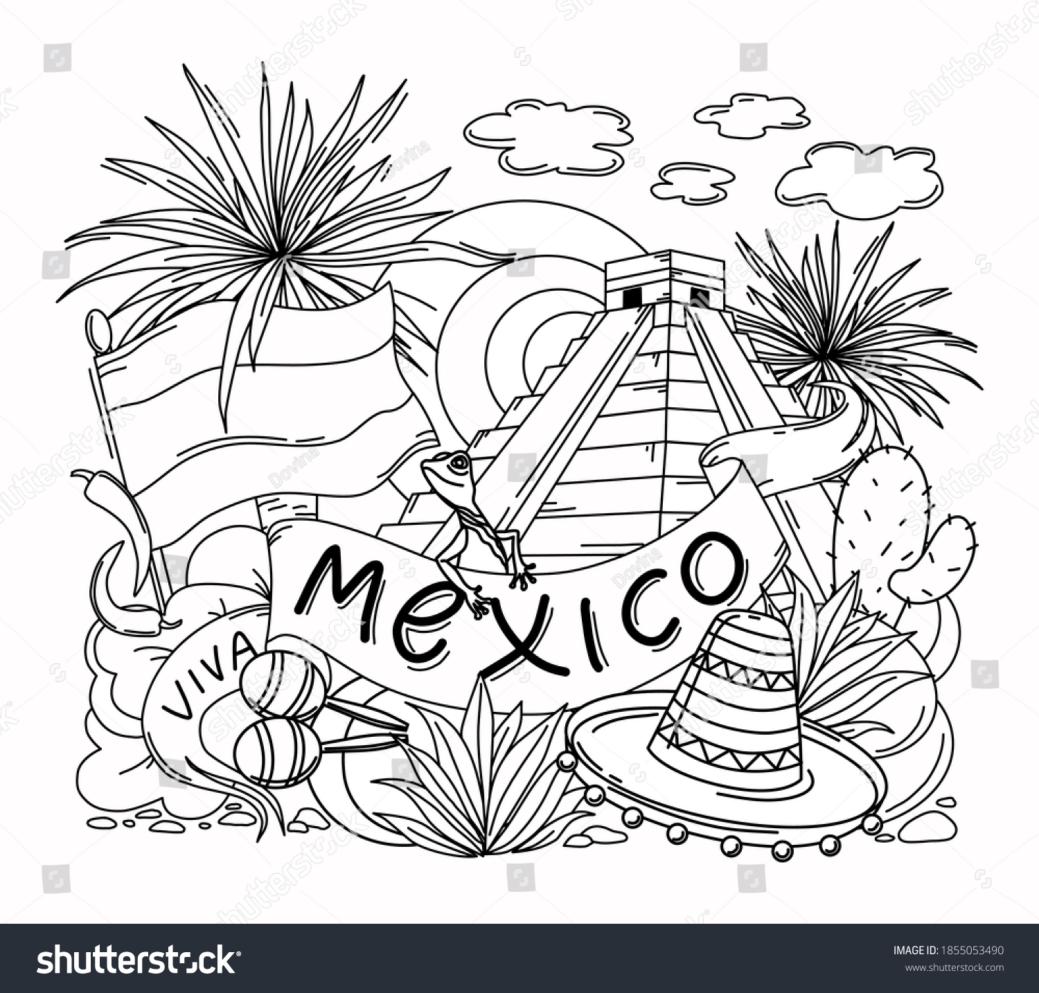 Mexico coloring book adults children vector åºåçéåïå ççï