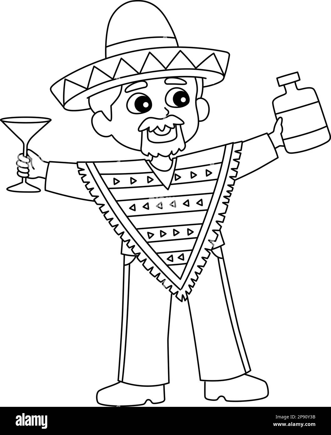 Mexican man drinking isolated coloring page stock vector image art