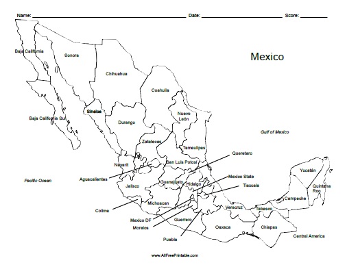 Mexico labeled map â free printable