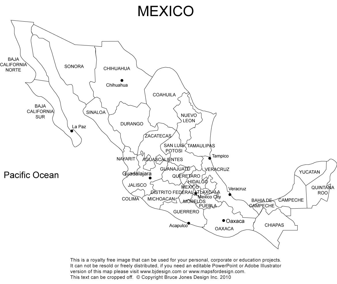 Printable mexico maps with cities mexico map map coloring pages