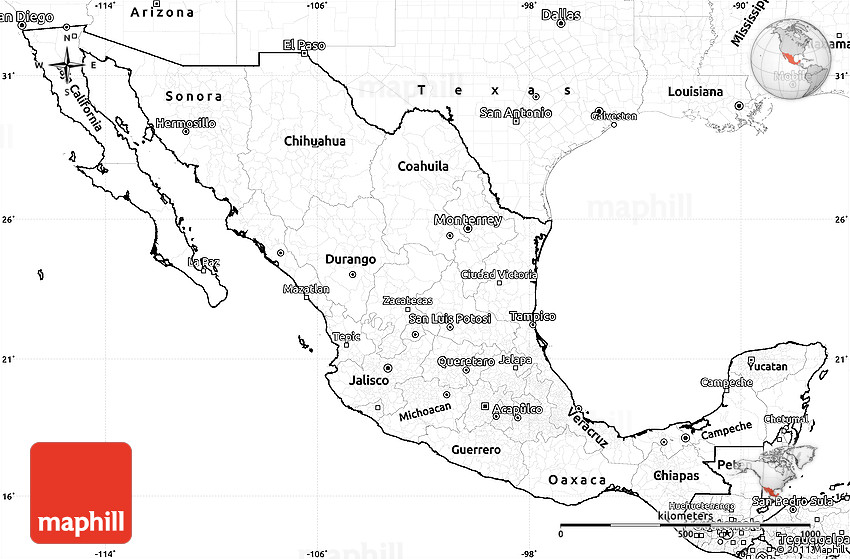 Blank simple map of mexico