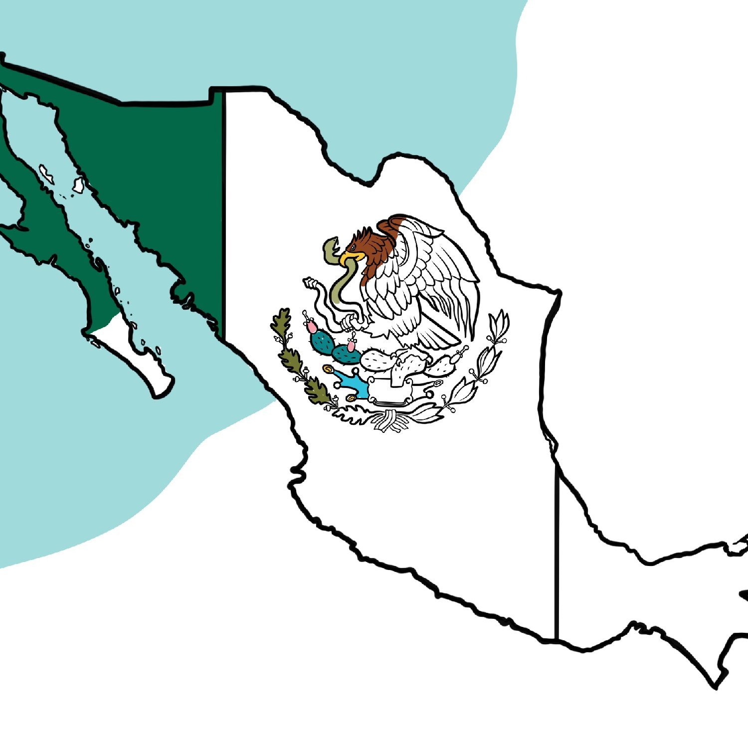 Mexico flag map coloring page