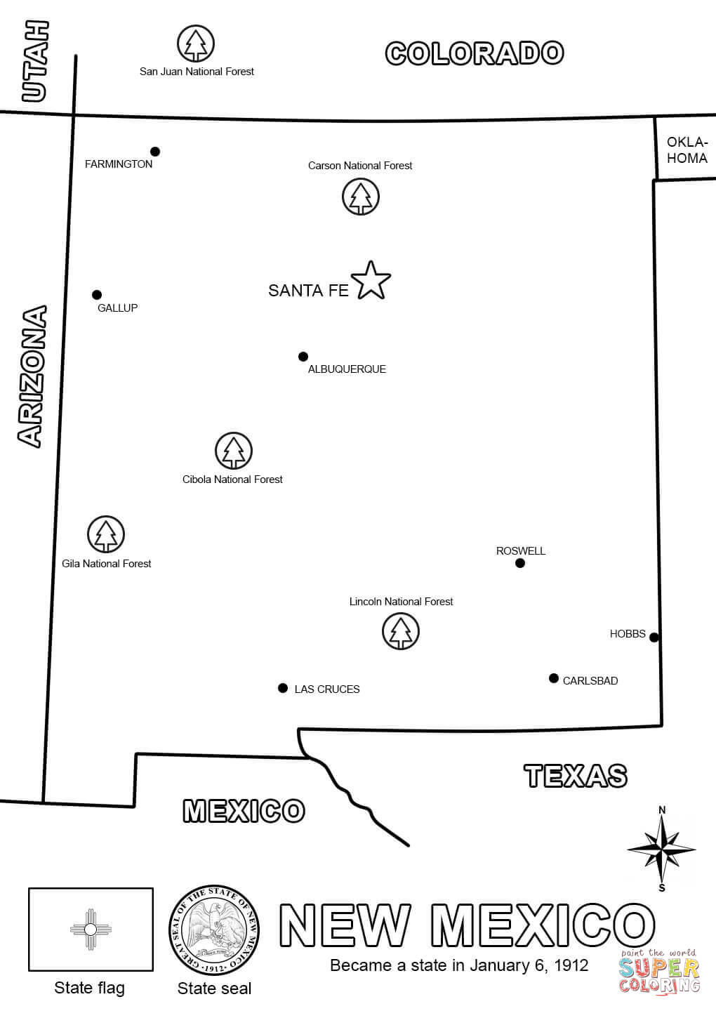 New mexico map coloring page free printable coloring pages