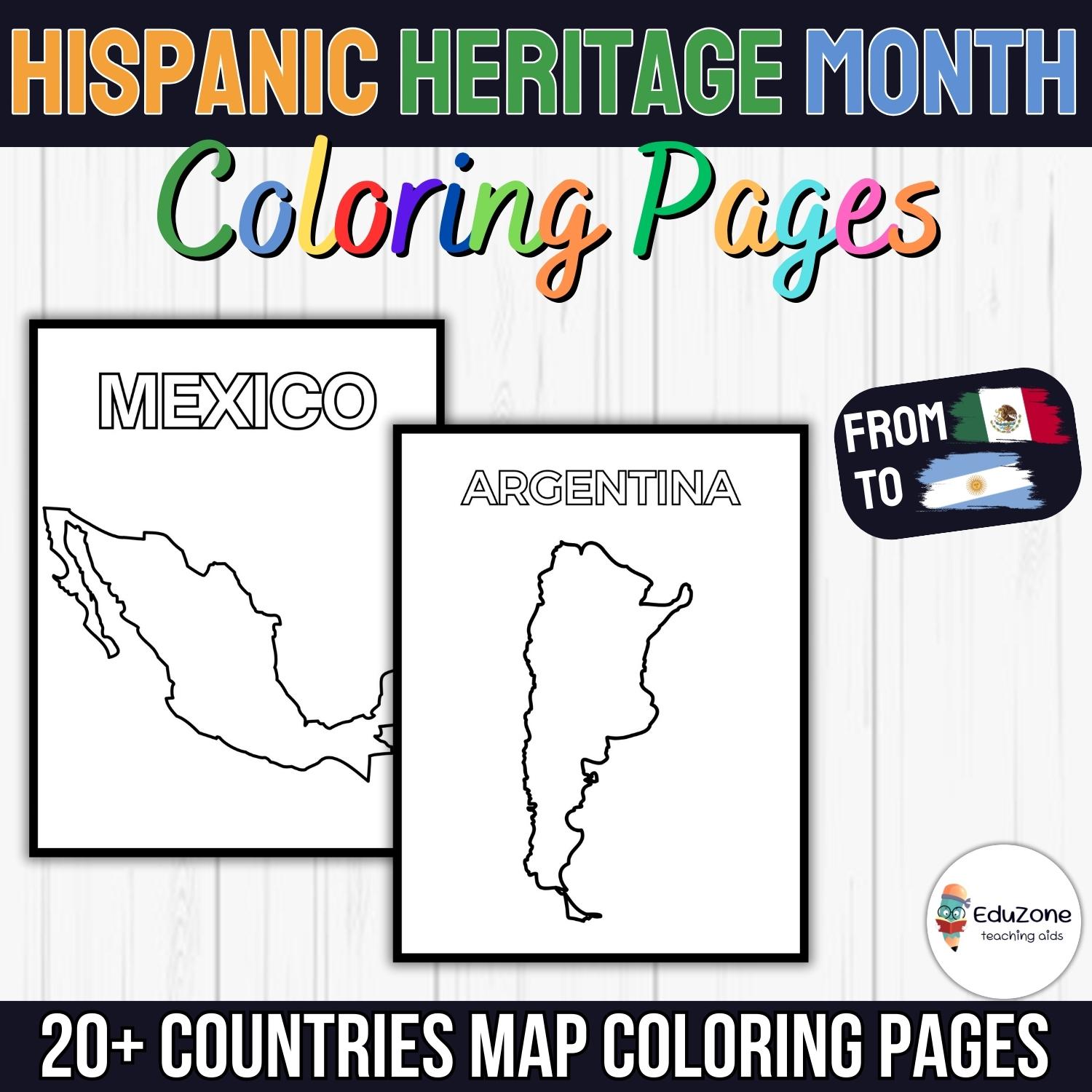 Hispanic heritage countries map coloring pages to learn about hispanic culture made by teachers