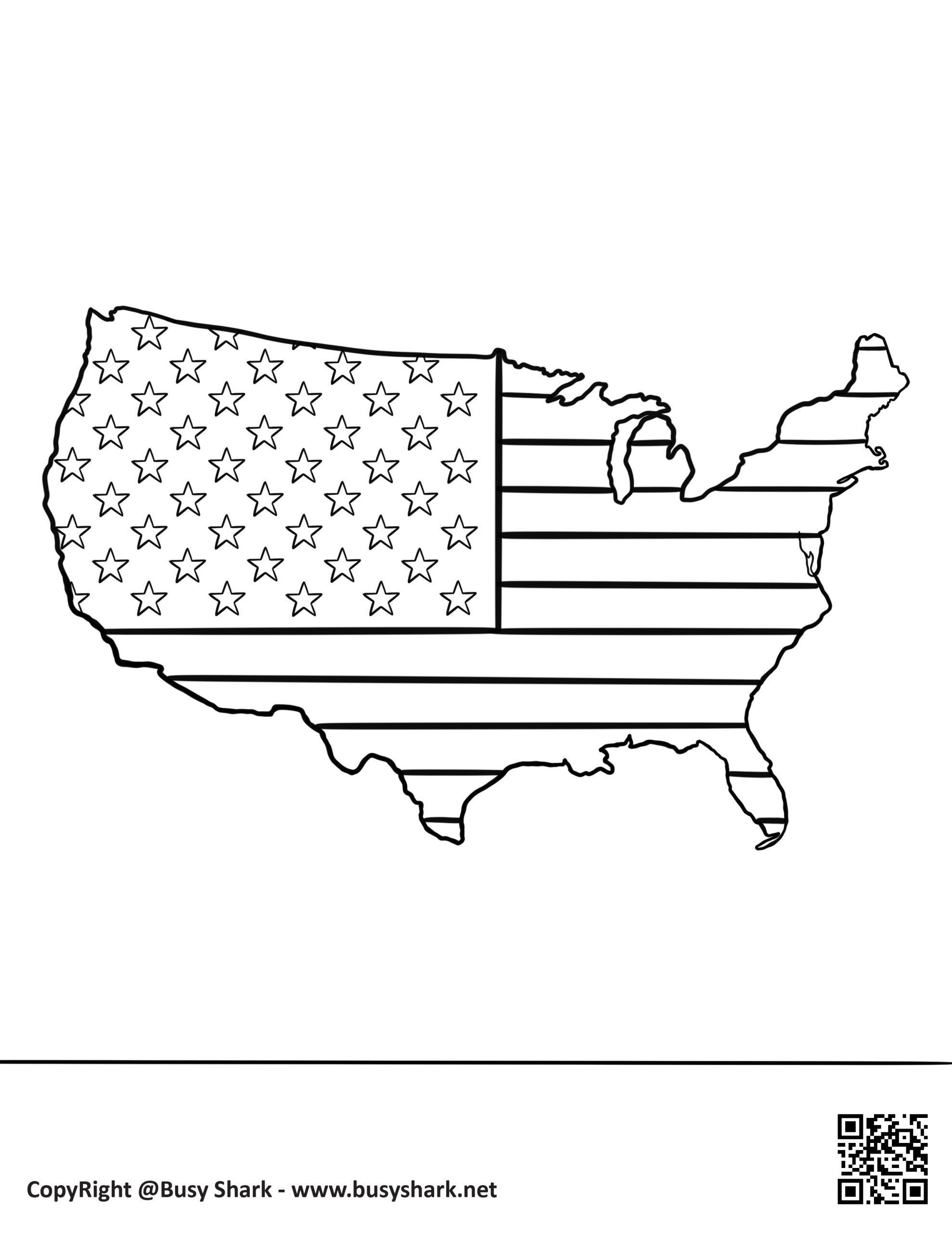 Usa american flag map coloring page