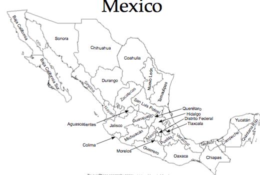 Free printable maps of mexico great for teachers includes blank pages for coloring or quizzes coordinate mapâ latitude and longitude map coloring pages map