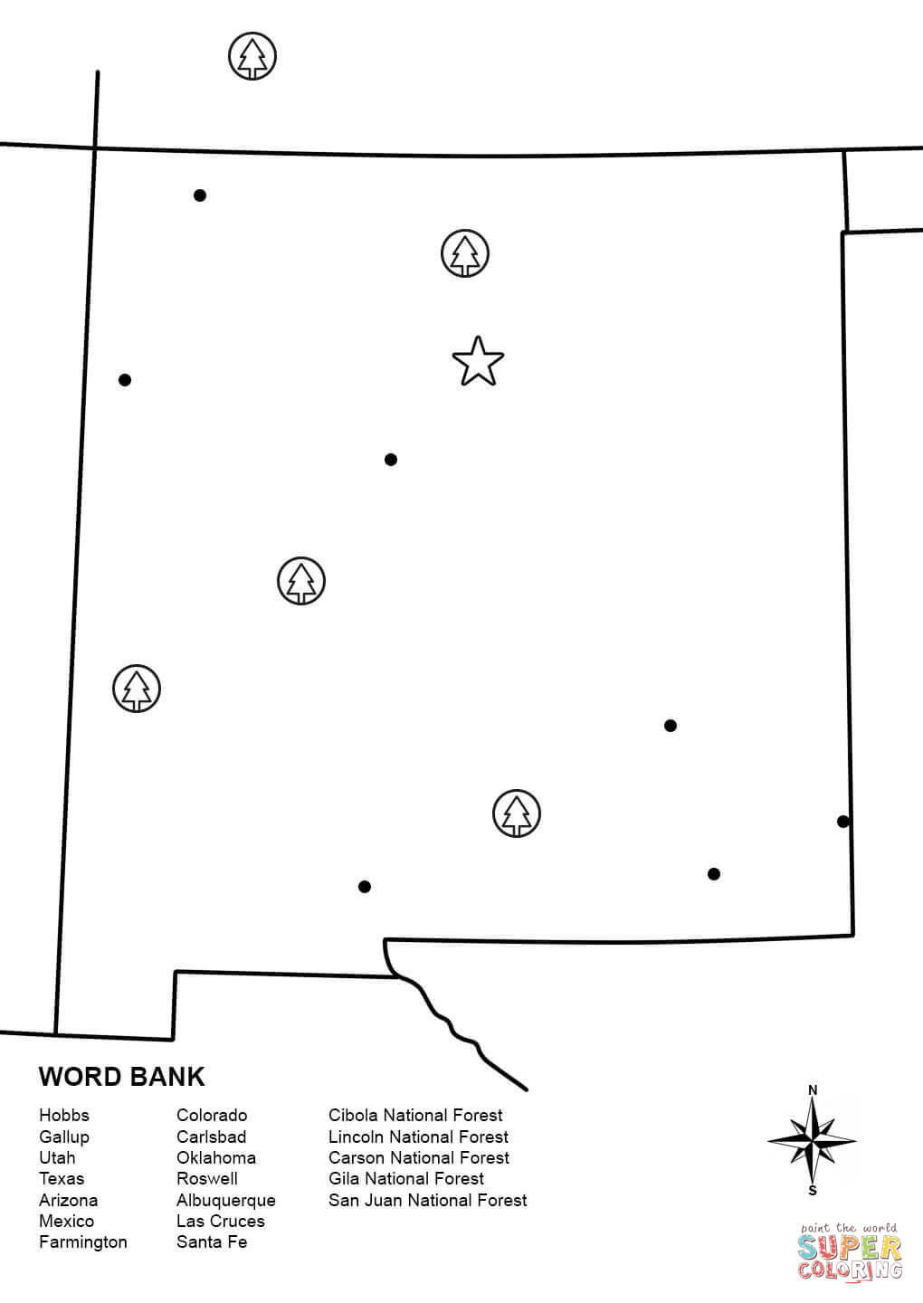 New mexico map worksheet coloring page free printable coloring pages