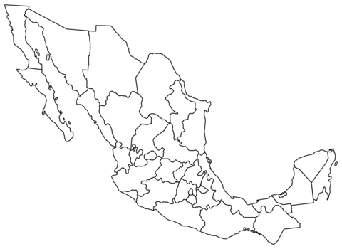 Outline map of mexico with states coloring page free printable coloring pages