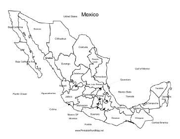 A printable map of mexico labeled with the names of each mexican state it is ideal for study purposes and oriented horizontalâ mexico map south america map map