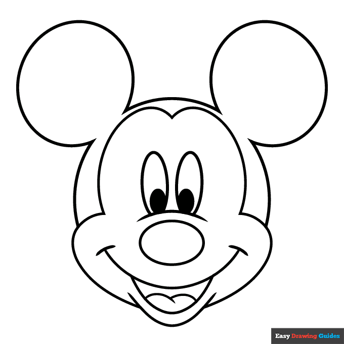 Mickey mouse face coloring page easy drawing guides