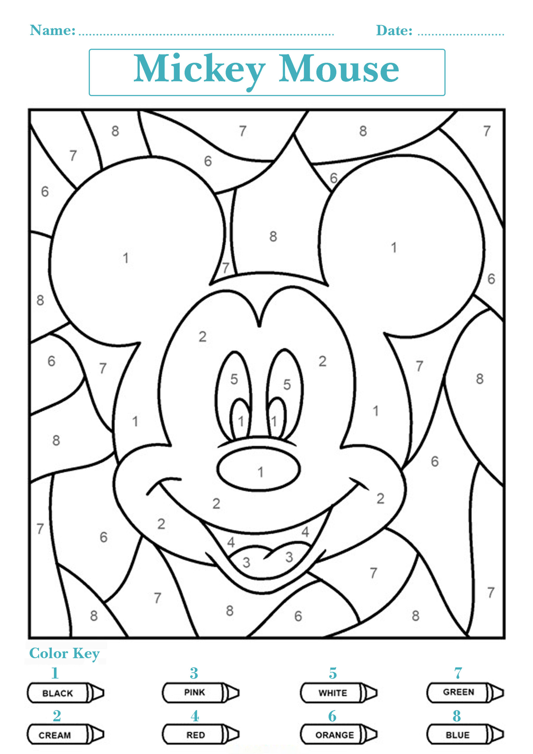 Colour by number mickey mouse