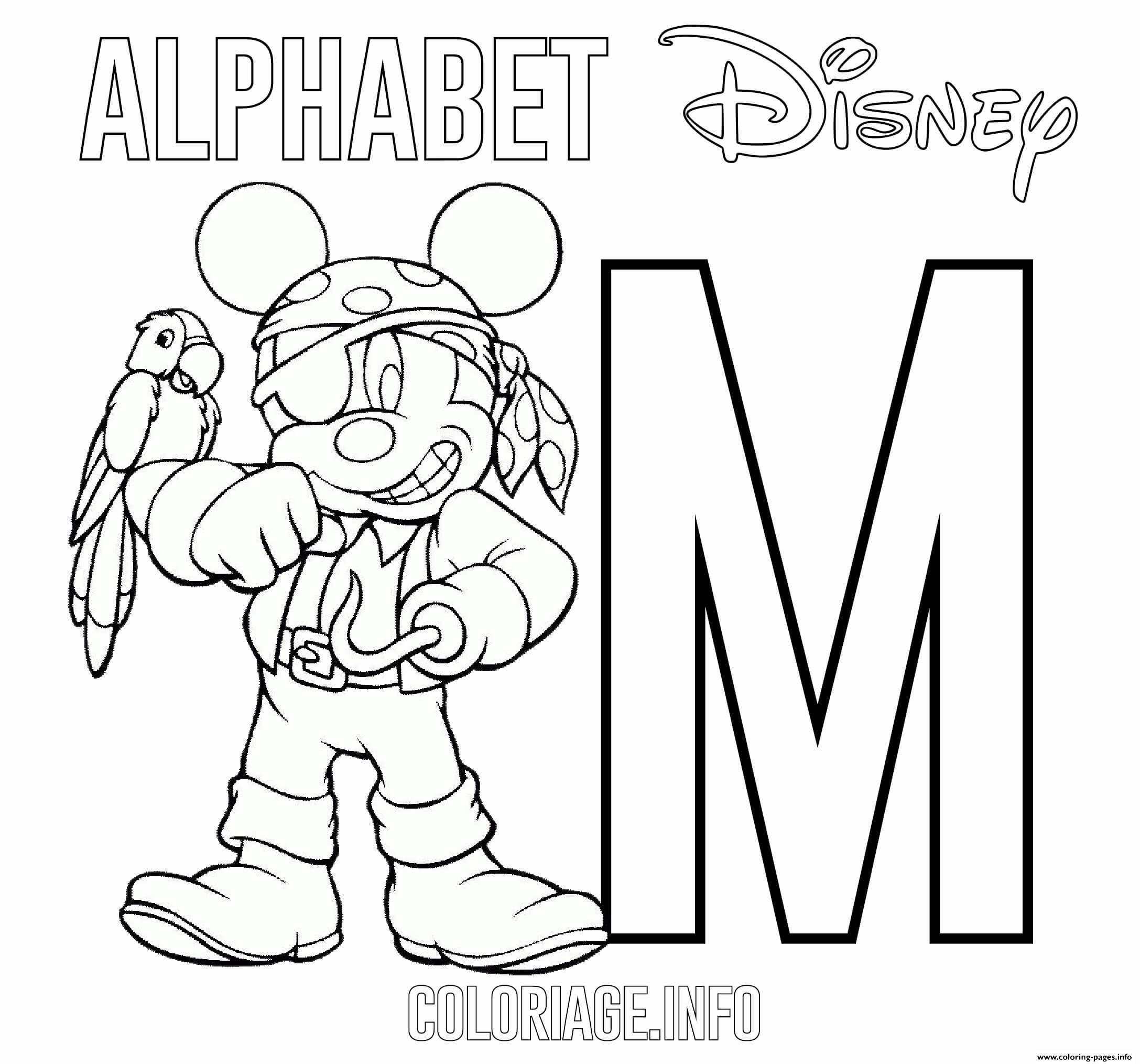 M for mickey mouse pirate disney coloring page printable