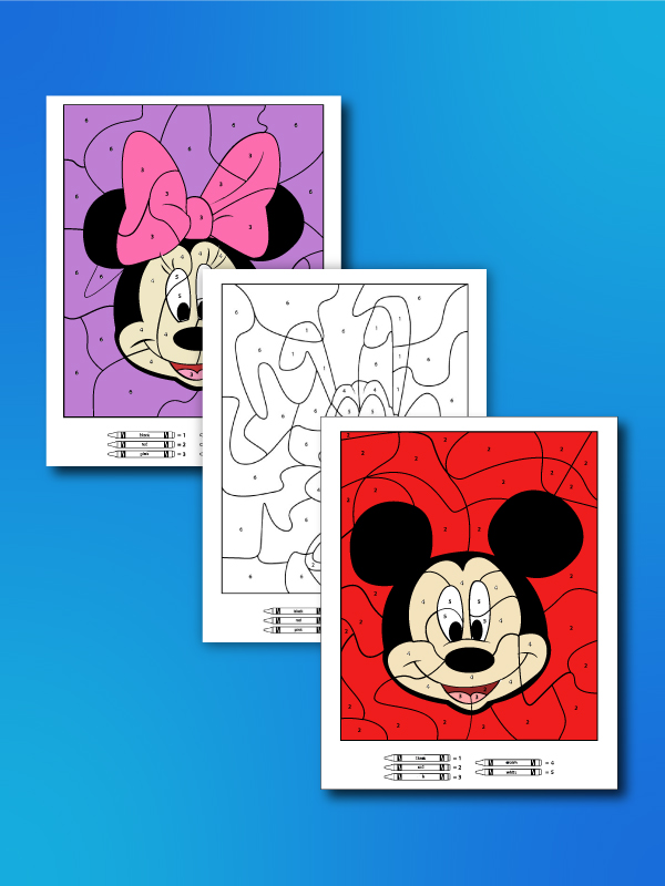 Free disney color by number printables for kids