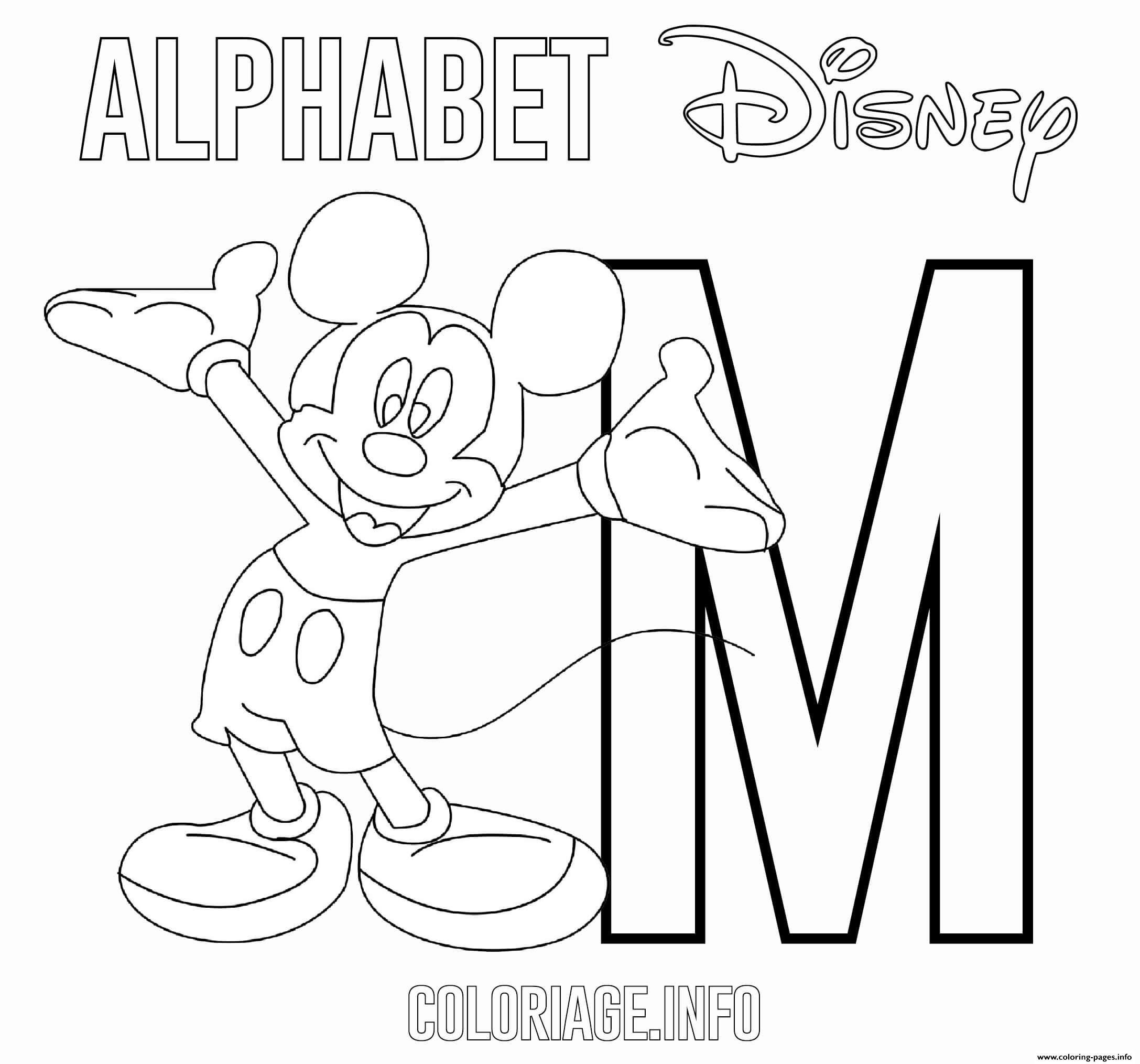 M for mickey mouse disney coloring page printable