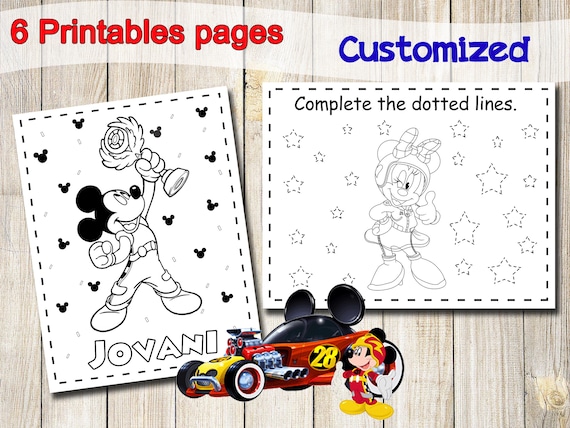 Personalized mickey mouse and the roadster racers coloring pages activities perfect party favors for kids