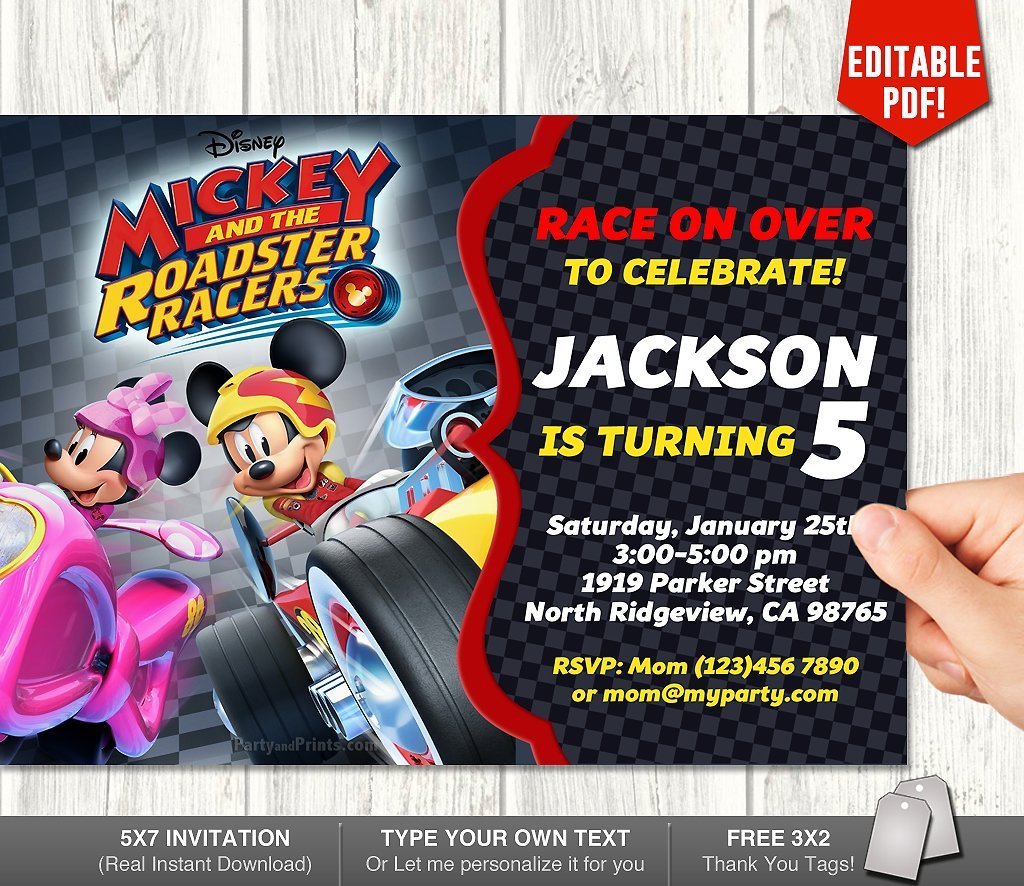 Mickey mouse roadster racer invitation