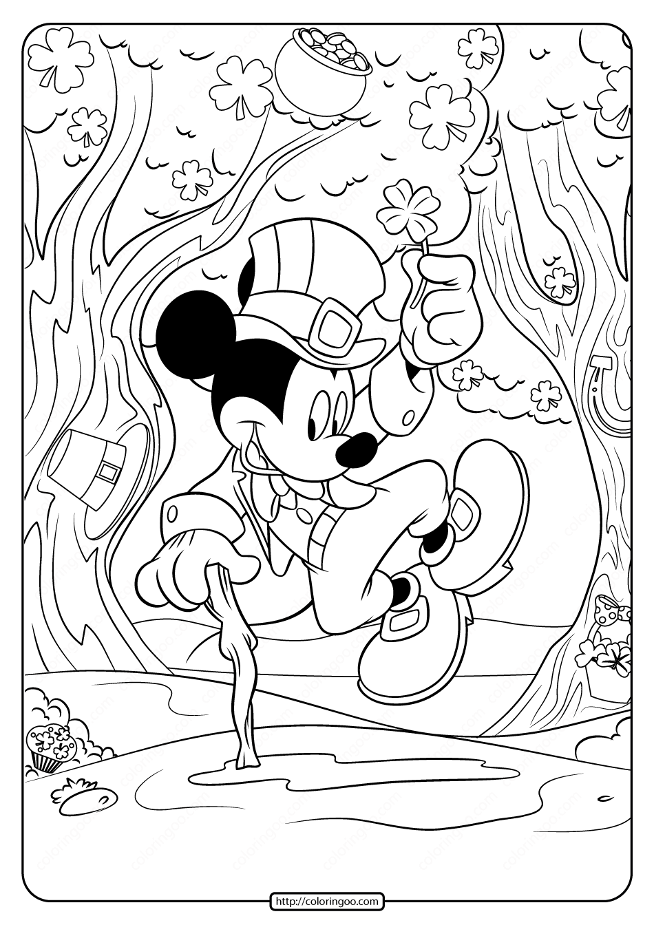 Mickey mouse st patricks day coloring page