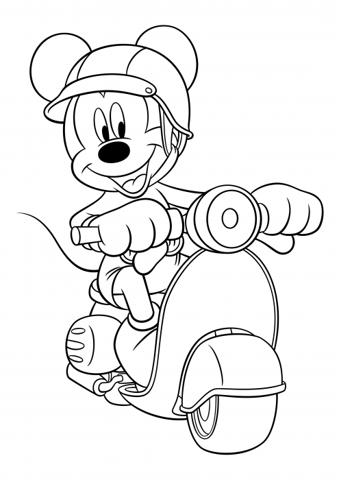 Mickey mouse on a scooter coloring pages mickey mouse club coloring pages