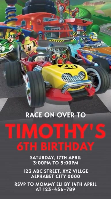 Mickey and the roadster racers invitation template