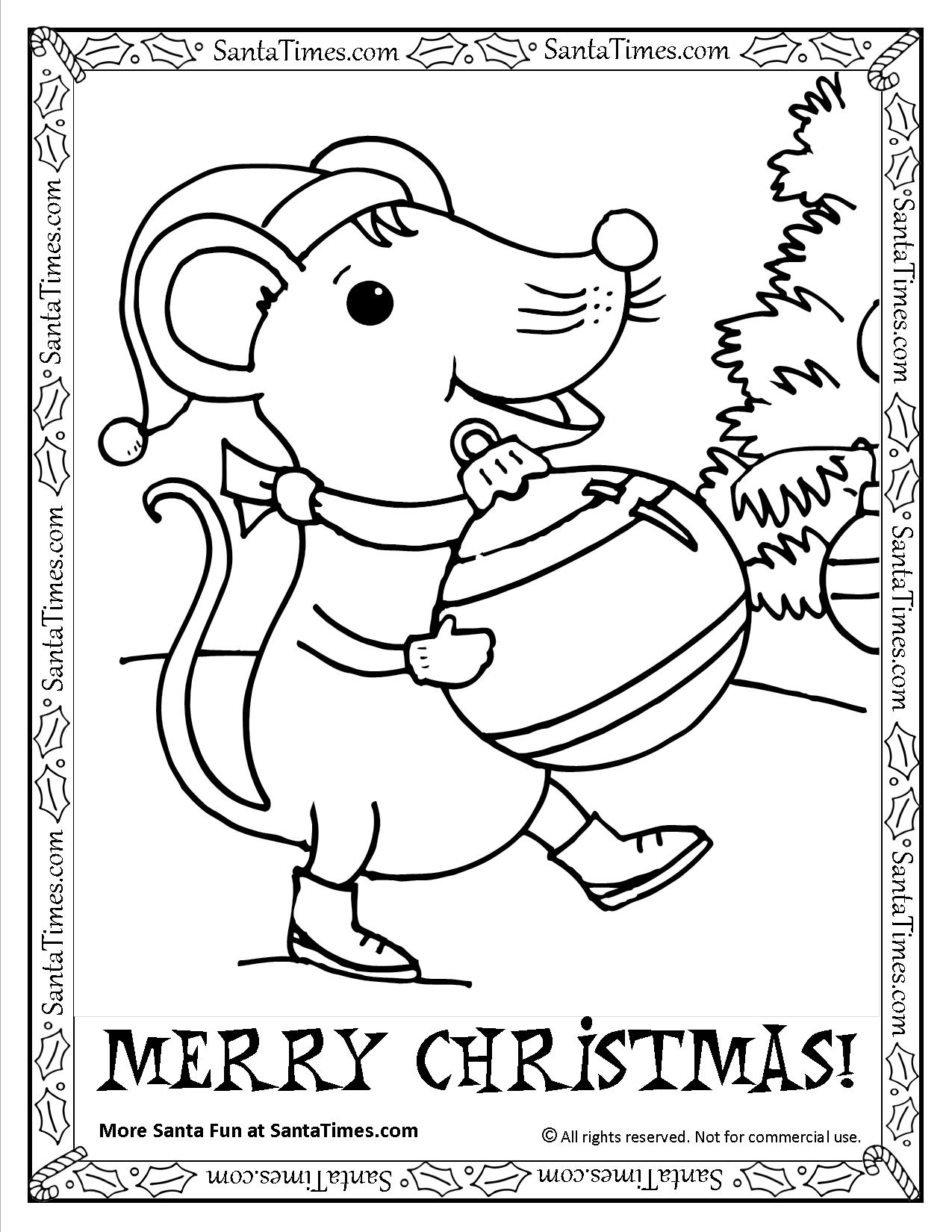 Merry christmas mouse printable coloring page