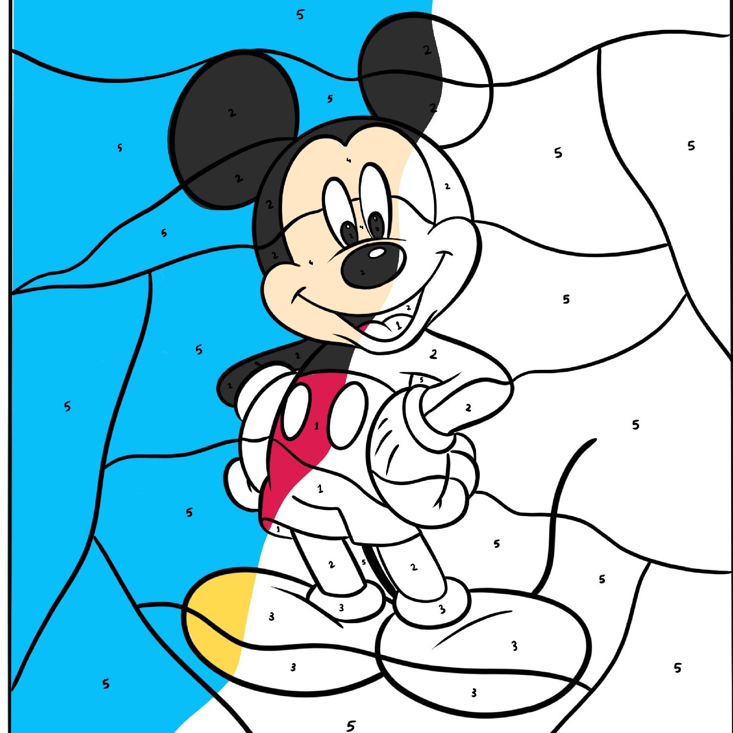 Mickey mouse color by number coloring page