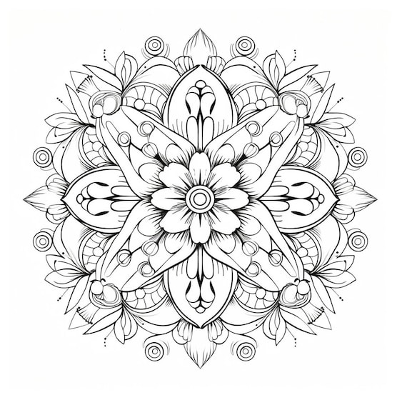 Intricate mandala adult coloring printable stress relief relaxation instant download pdf mindful coloring therapy diy art therapy