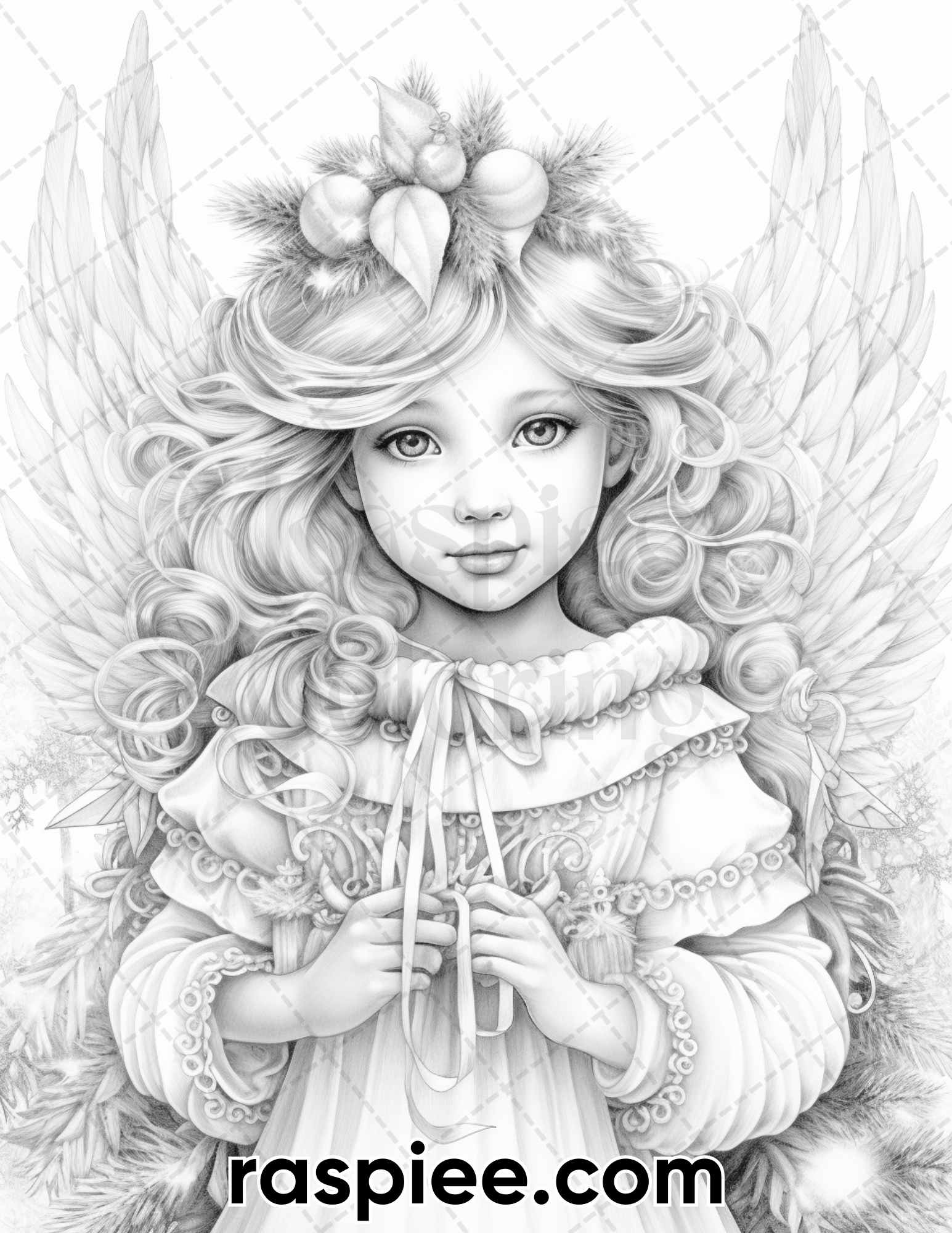 Christmas angel grayscale coloring pages for adults printable pdf â coloring