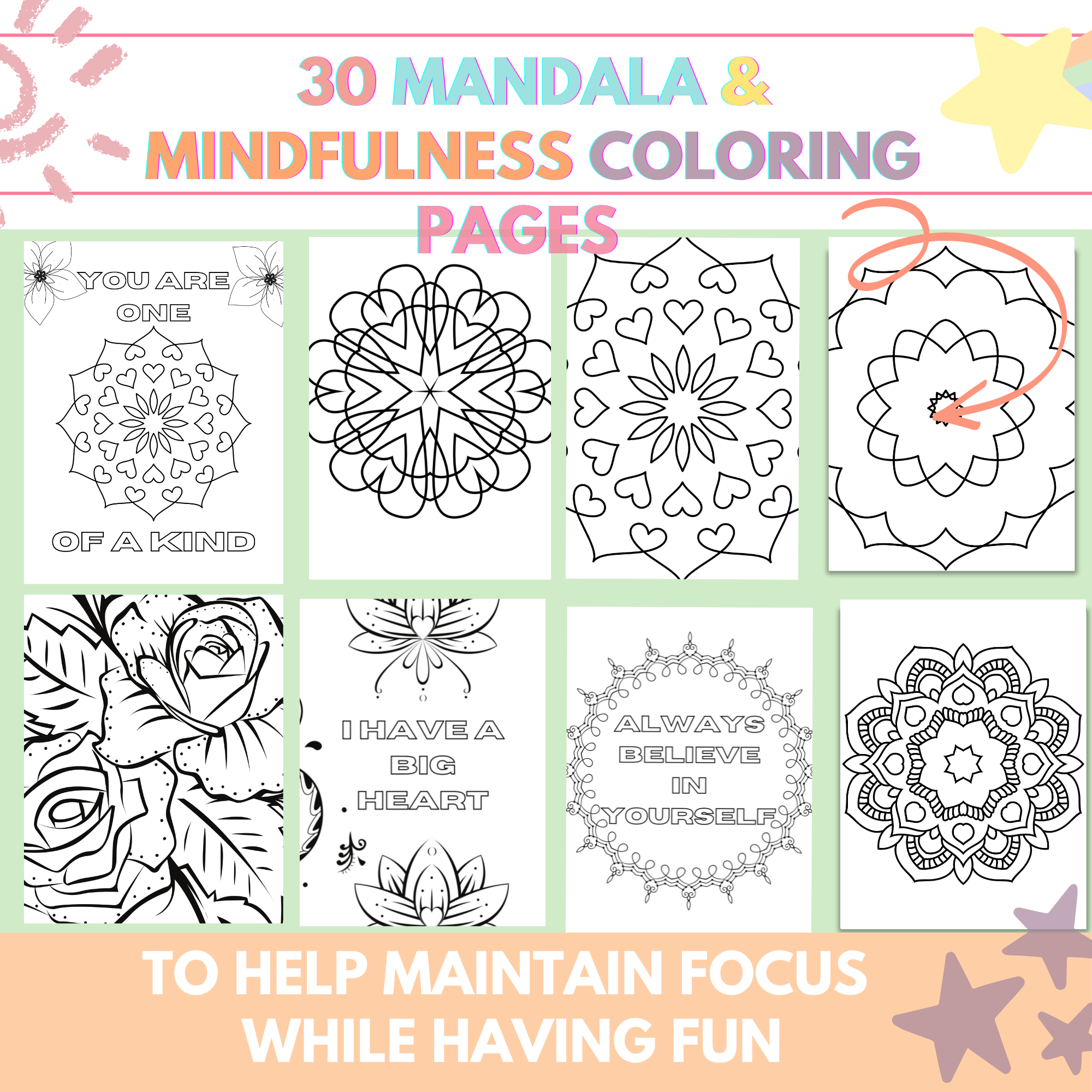 Mindfulness mandala coloring pages for kids calming focus coloring activity made by teachers