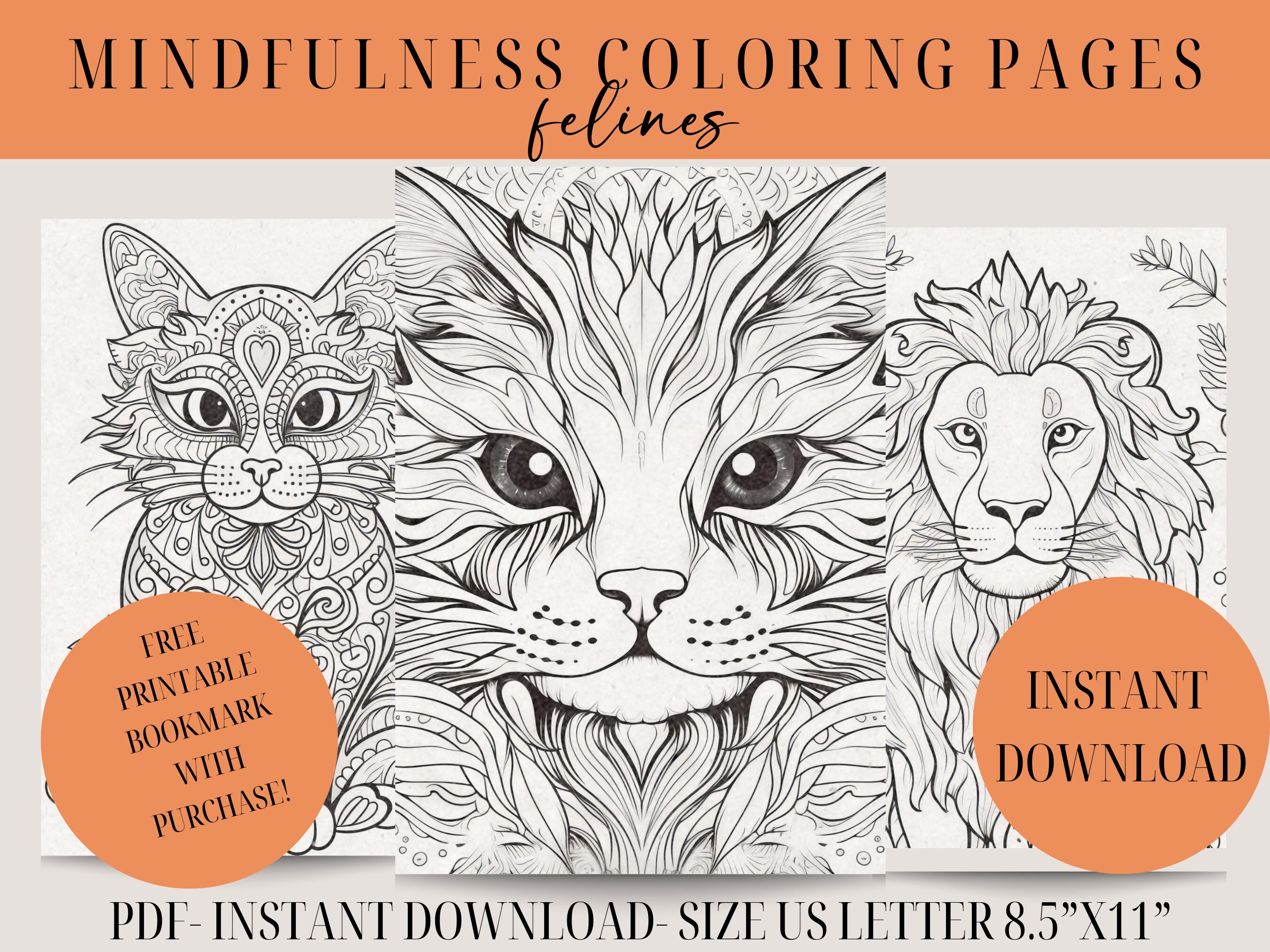 Printable mindfulness coloring pages felines coloring book cats coloring sheets printable pdf instant download gray scale