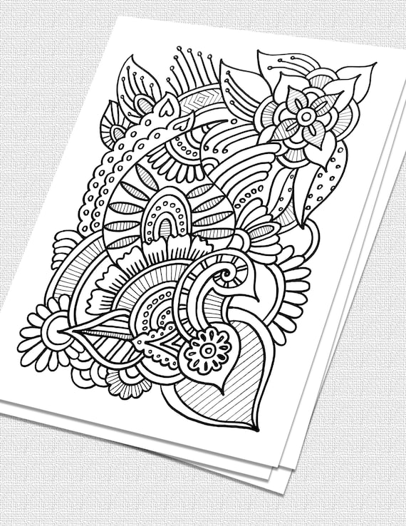 Printable zentangle coloring page for adults mindfulness coloring printable invitation greeting cards diy coloring cards art therapy