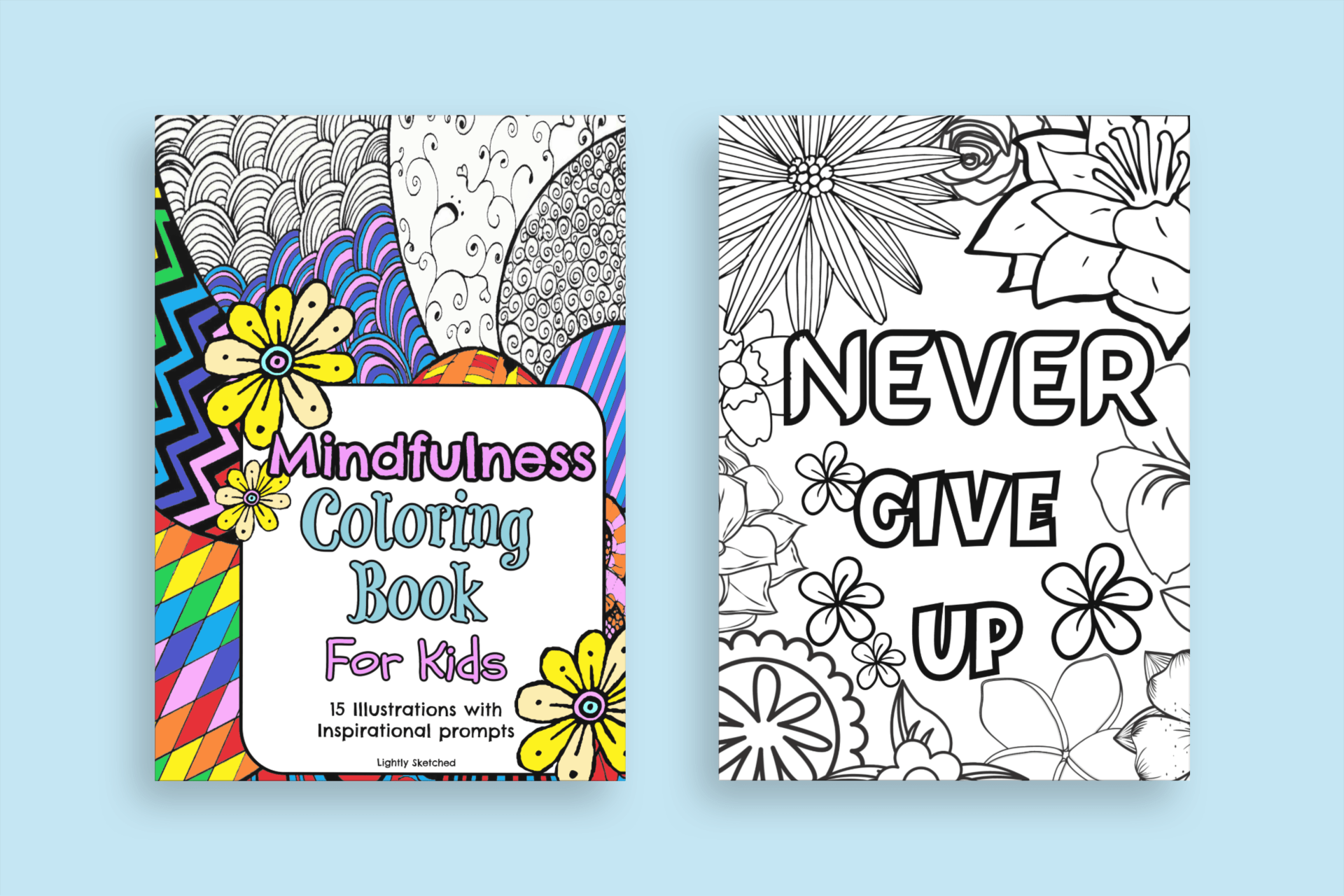 Mindfulness colorings coloring sheets for kids lightly sketched mono