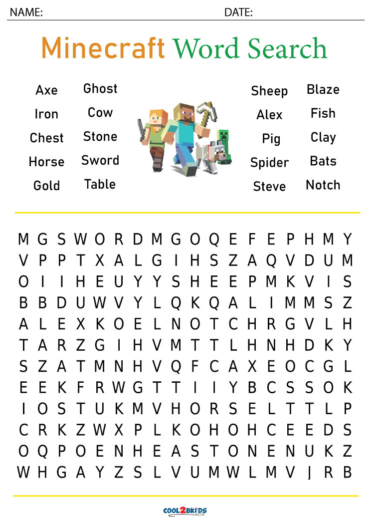 Printable minecraft word search