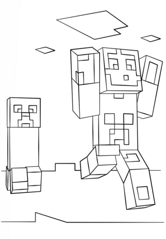 Minecraft steve and creeper coloring page free printable coloring pages